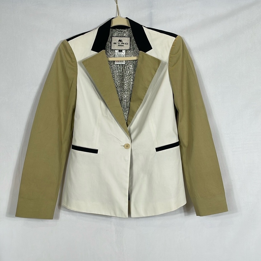 ETRO Milano Blazer 42 US Size 6 Color Block Blazer Lightweight Cotton